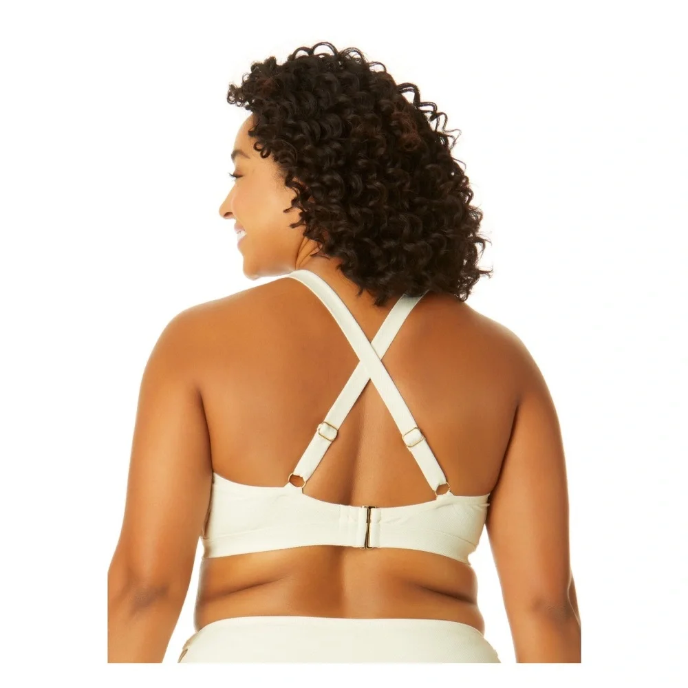 Nwt Time And Tru Women's Cream Pique Key Halter Swim Top bottom size 3X 24w-26w